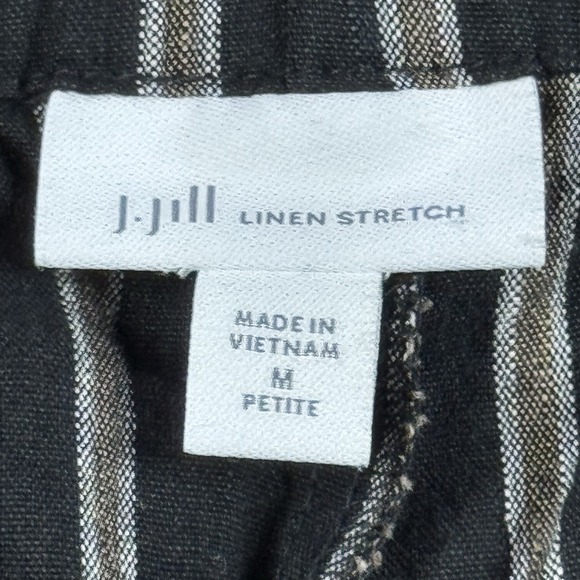 J. JILL Stretch Linen,  Black/Multi Stripe, Belted Pants. Size: Petite Medium - Picture 3 of 10